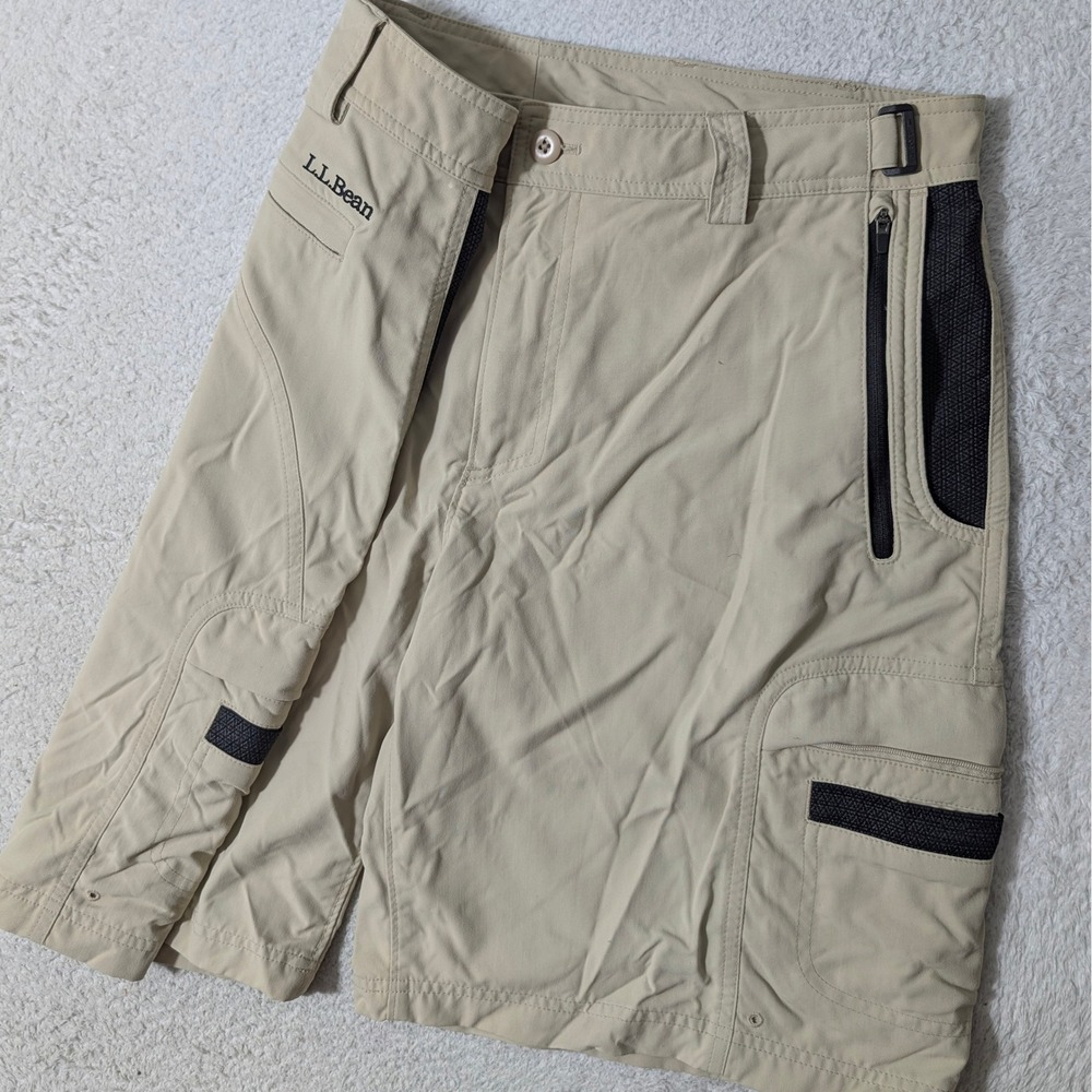 L.L. Bean Zip Cargo Shorts Mens 36/9 Tan Nylon Hiking Outdoor 281654